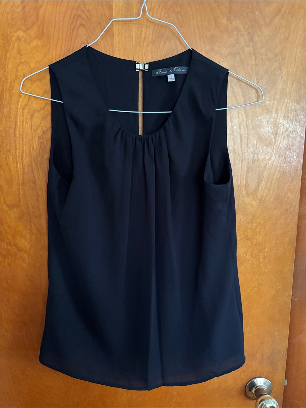 Rose & Olive Black Sleeveless Pleated Front Blouse